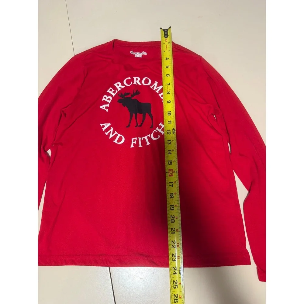 Abercrombie Kids Red Long Sleeve Sleep Shirt Moose Logo Pajama Top Size 15/16